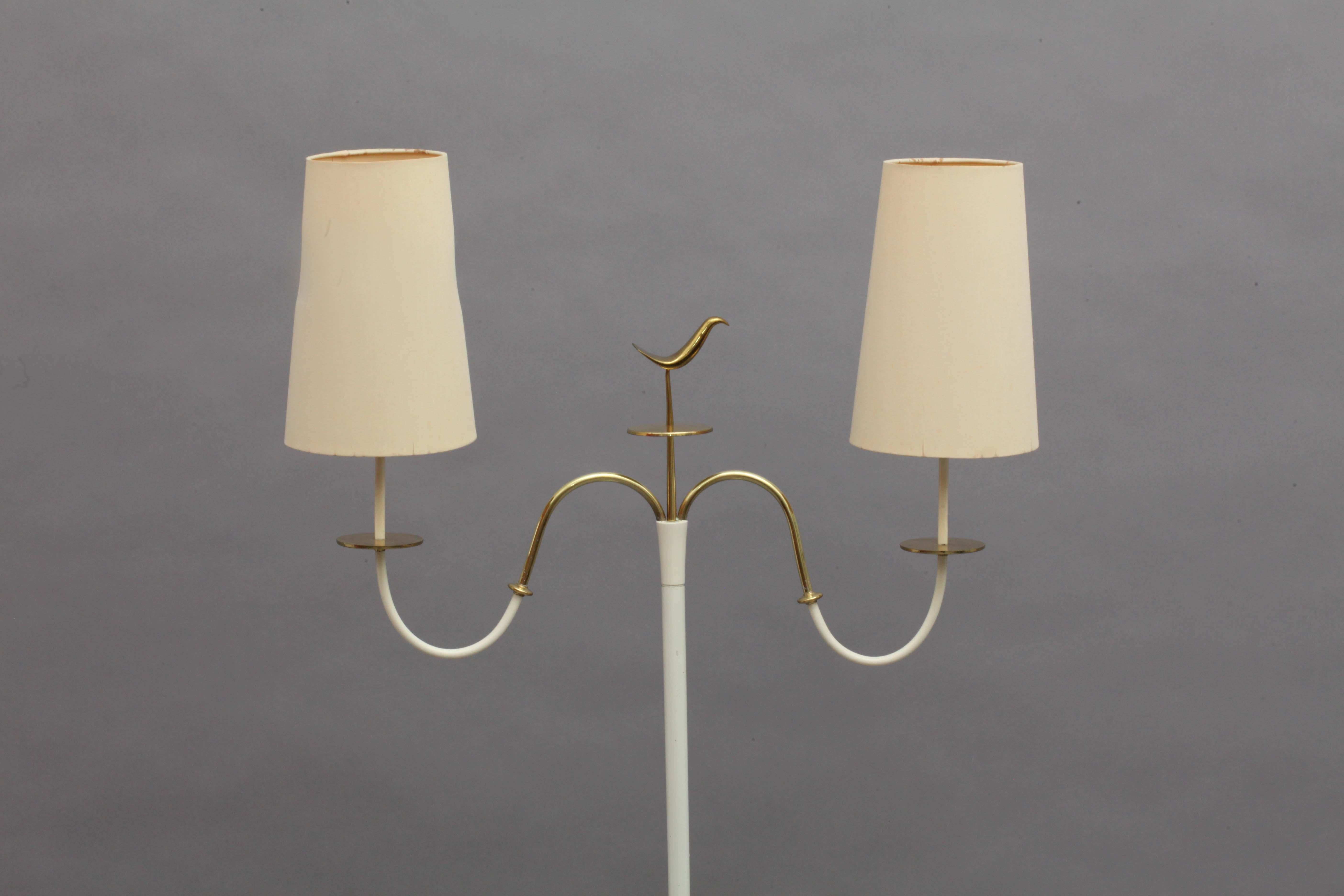 Floor lamp,
Münchner Werkstätten,
Germany 1950.
Brass base, two arms, two shades.