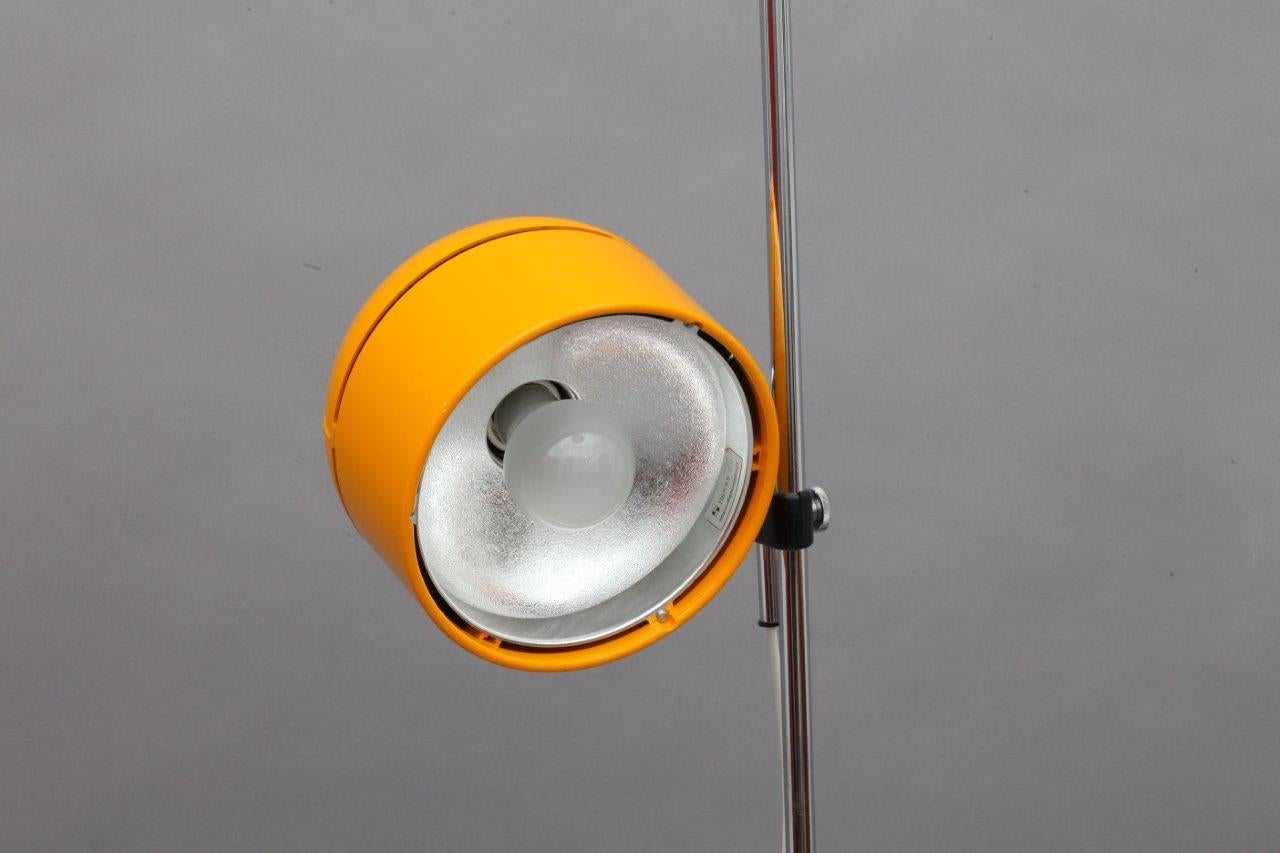 Chrome floorlamp
Staff Leuchten,
Germany, 1970
chrome base, movable orange shade, height adjustable.