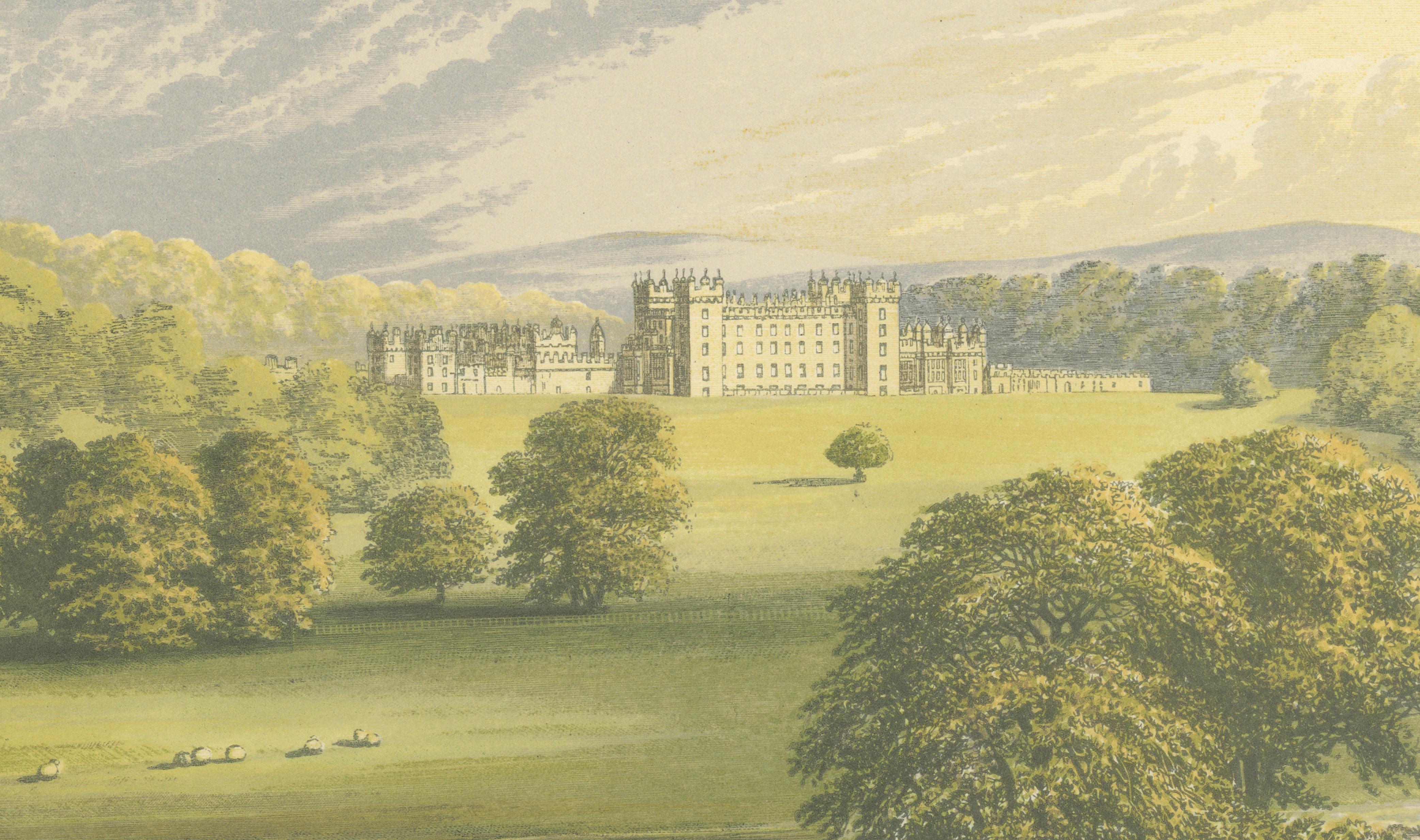 Floors Castle Estate View, Scottish Castle Landscape Engraving, c1850