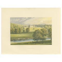 Floors Castle Estate View, Scottish Castle Landscape Engraving, c1850