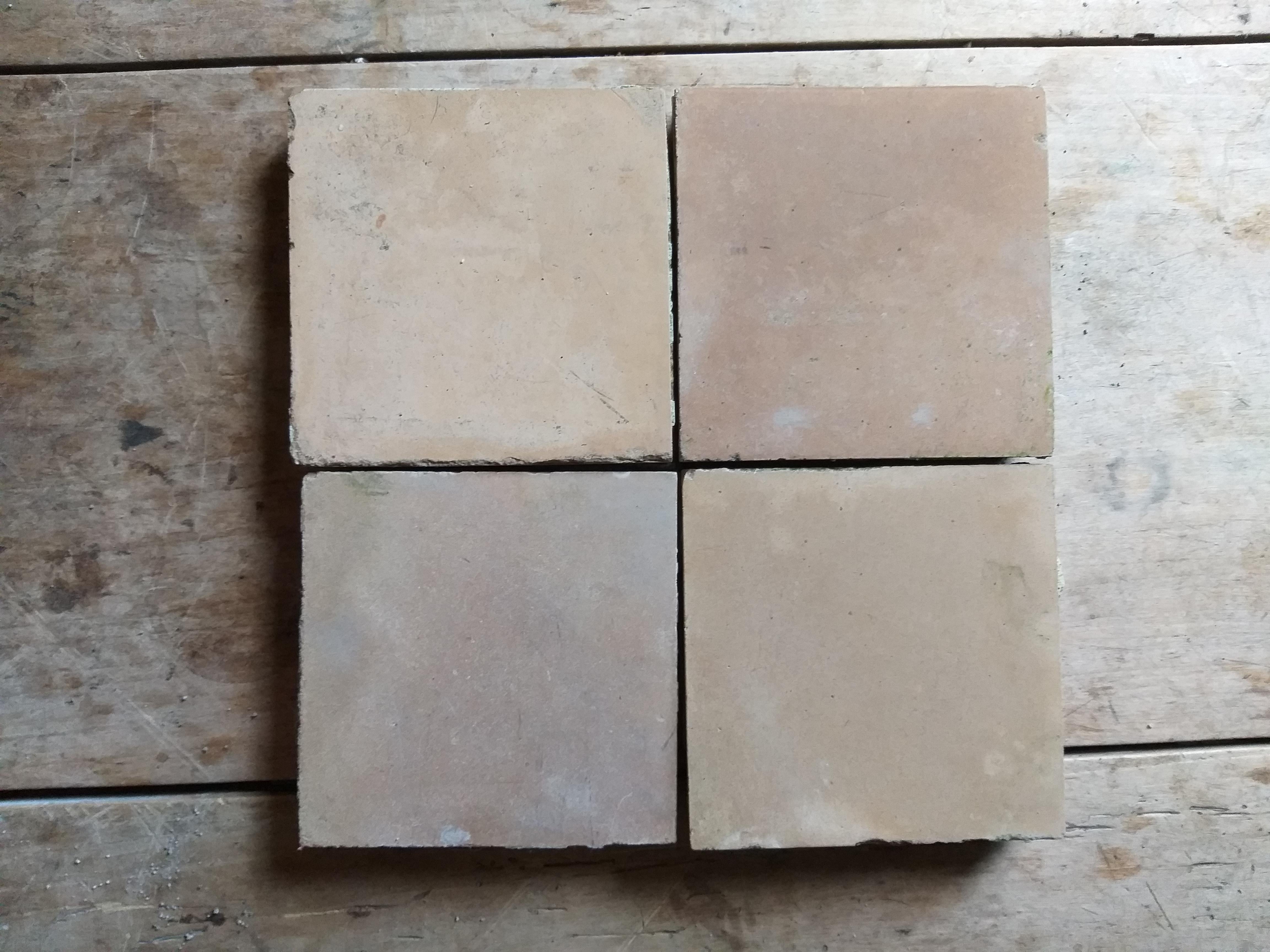 Approx. 110 square meter strong caustic-ciment floortiles from the early 20th century.
In very good, used condition. Ockre-color, soft variation/nuances from a tile to another.
Traces of mortar remains at the backside of each tile, but can be