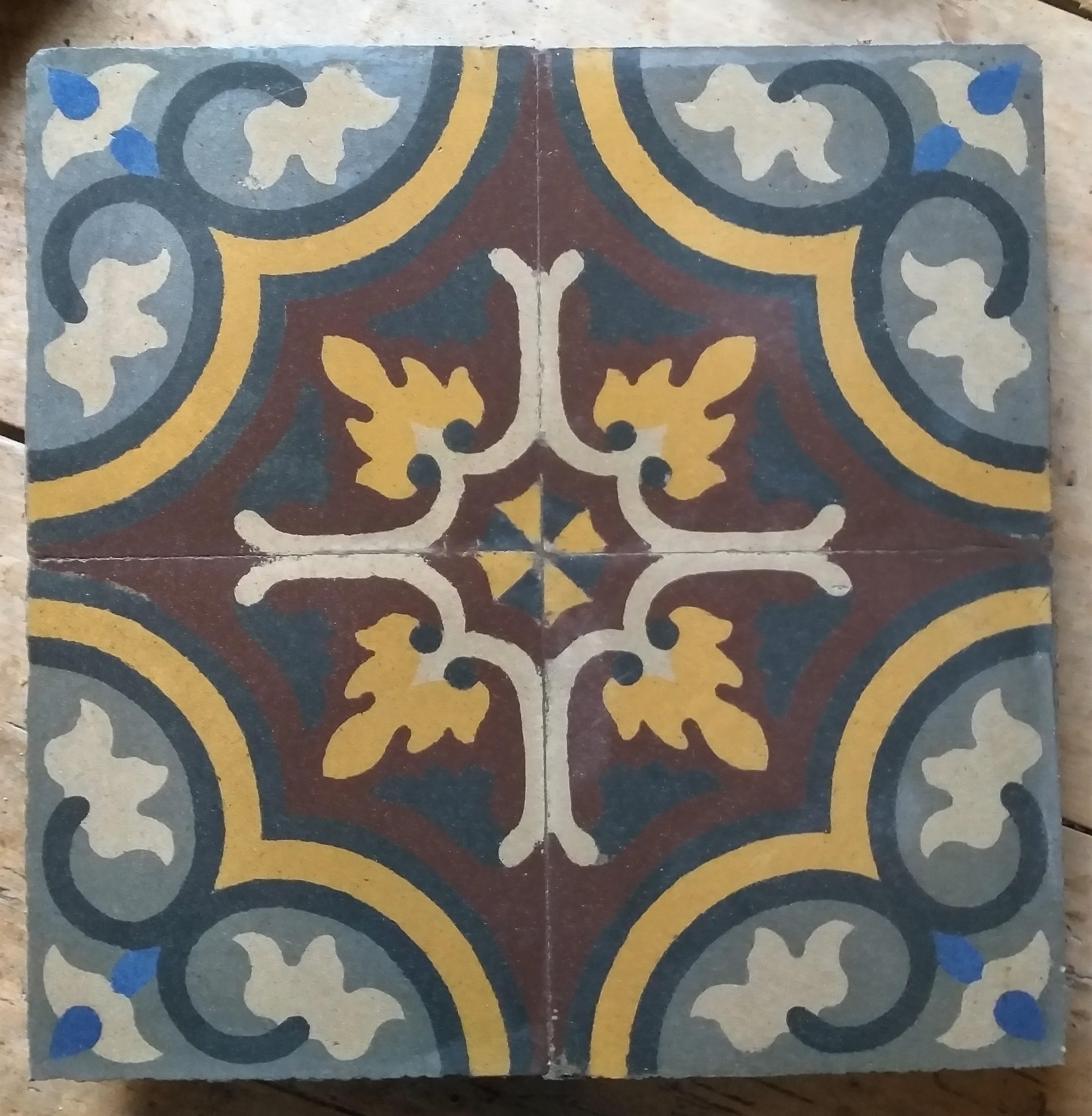Belgian Floortiles, Reclaimed, Patterned, Period 1900 For Sale