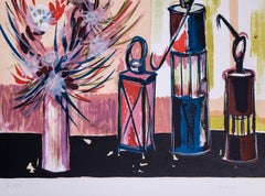 Vases and Candles - Original Lithograph 1970s