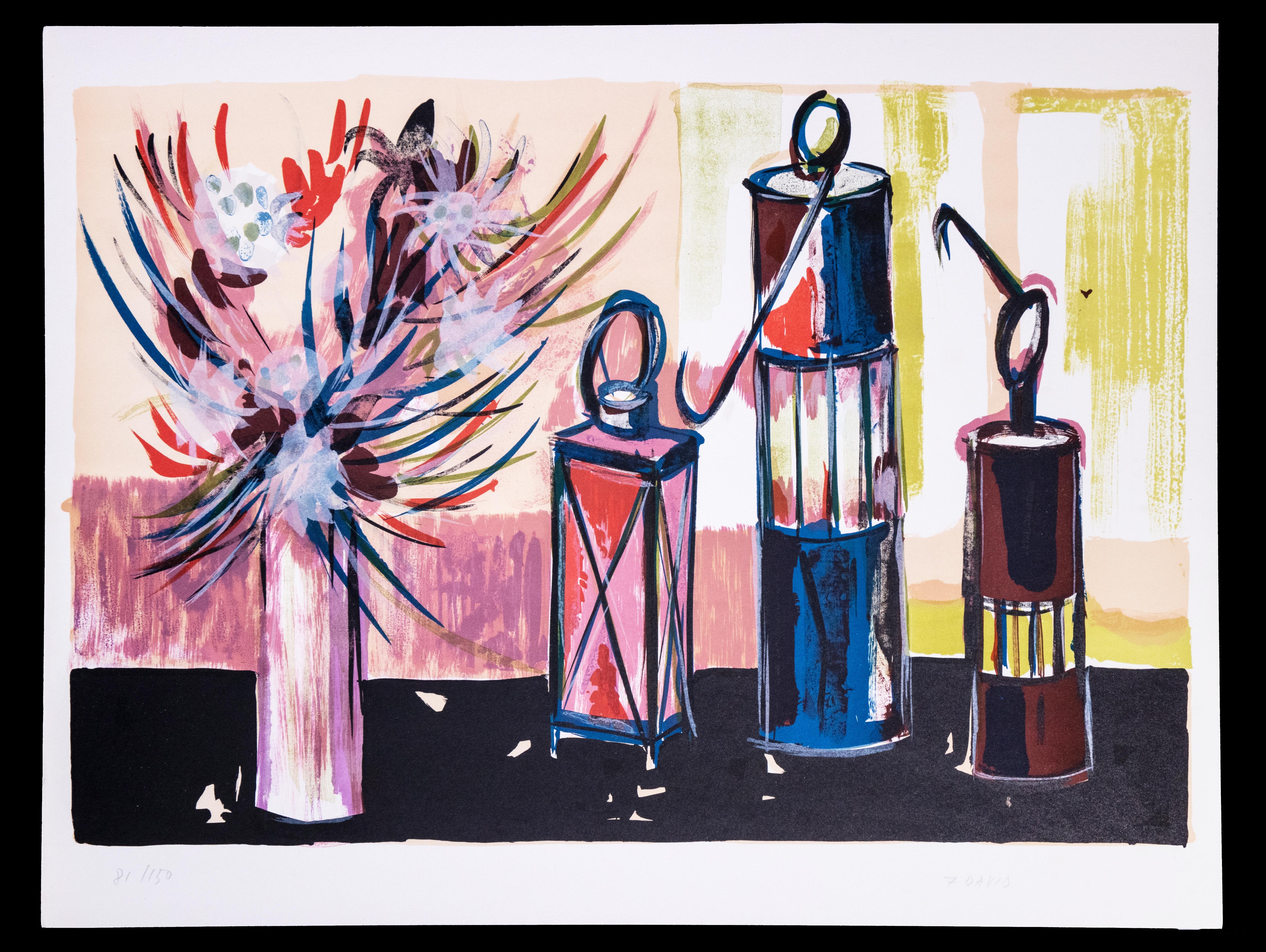 Vasen und Kerzen – Original Lithographie, 1970er Jahre 