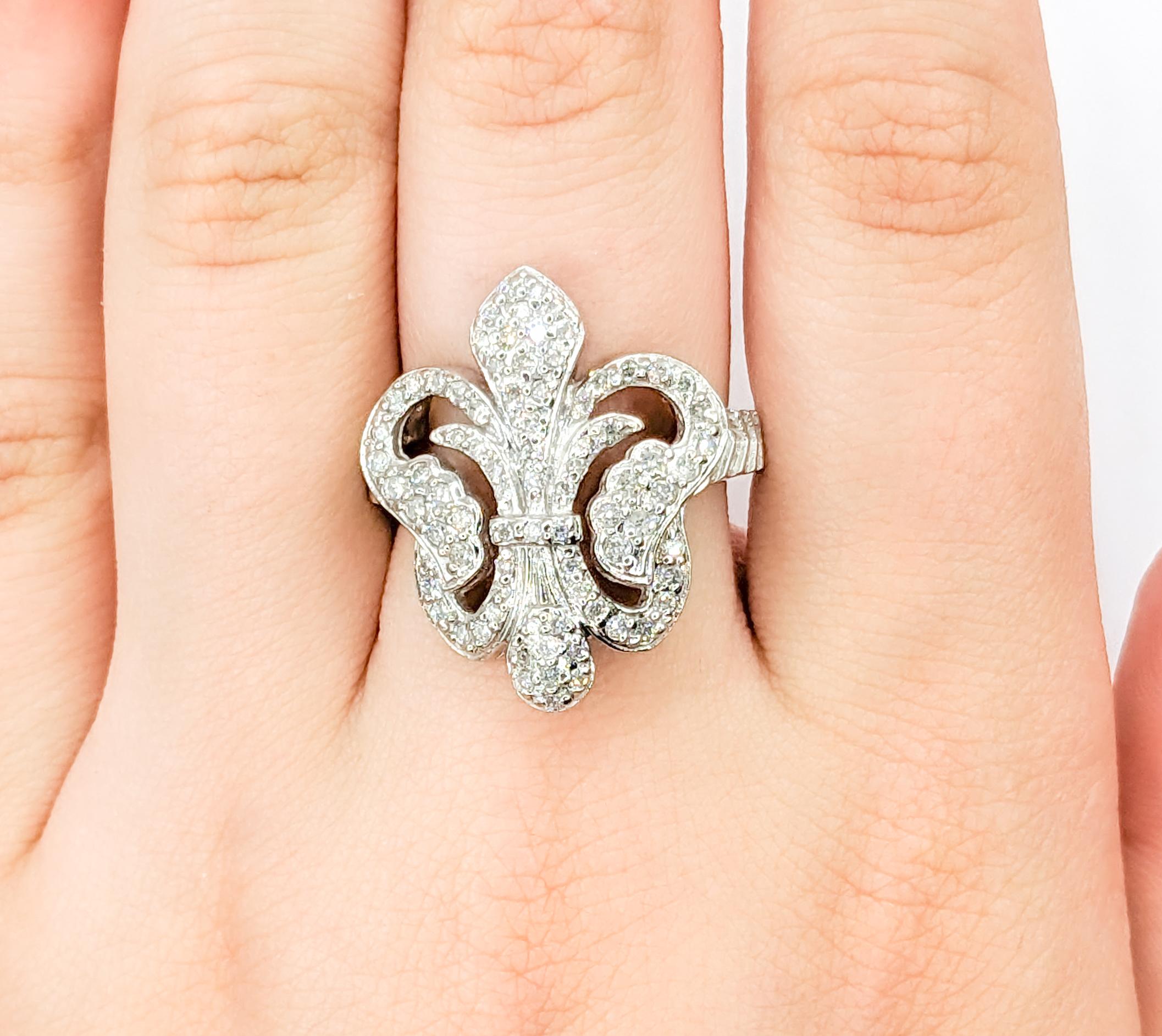 Flor De Lis Diamantring aus Weißgold mit Blumenmuster im Zustand „Hervorragend“ in Bloomington, MN