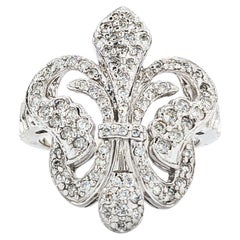 Flor De Lis Diamantring aus Weißgold mit Blumenmuster