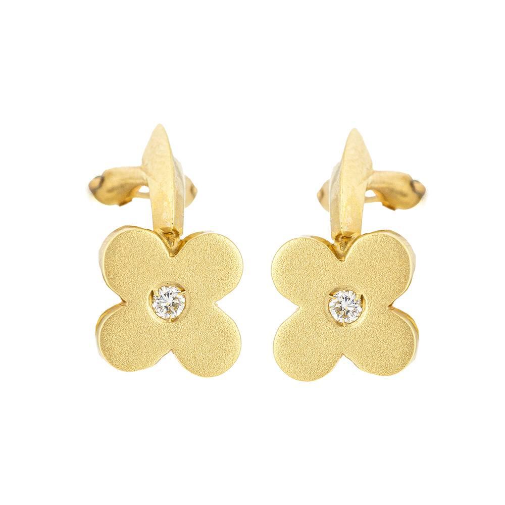 Women's Yellow Gold Earrings  2x Brilliant Cut Diamonds weighing 0.07 cts. in G/VS quality  Omega Clasp  18kt Yellow Gold matt  5.20 grams  Brand New  Ref.:D359679LF