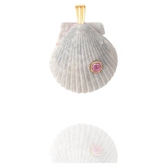 Flor Natural Shell Pendant with 14k Gold and Natural Pink Tourmaline Gemstone