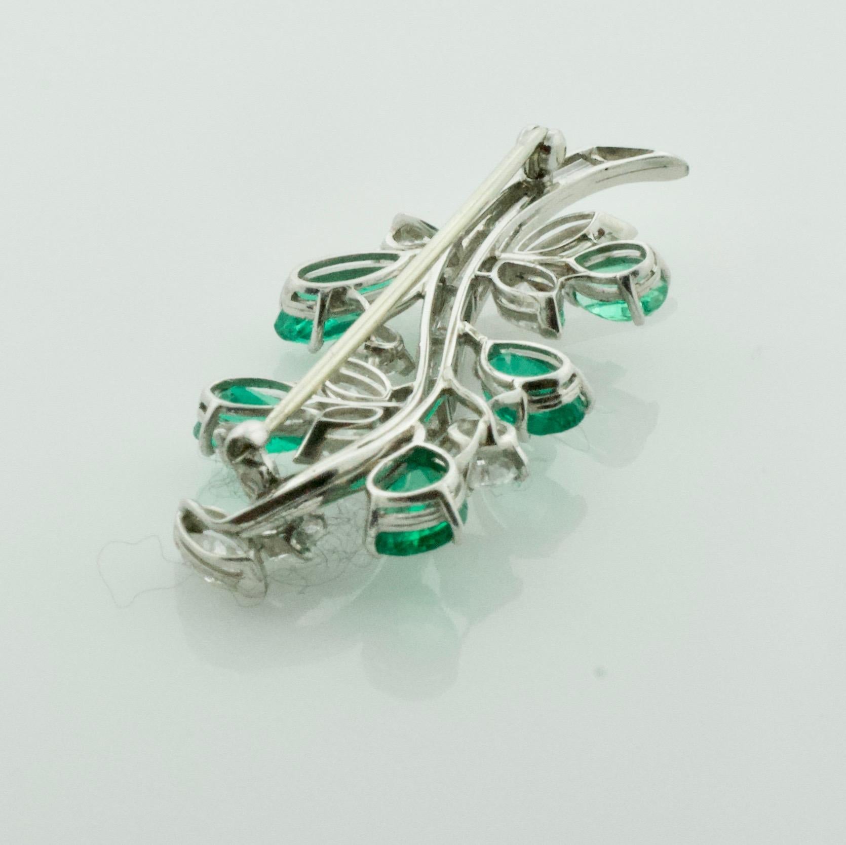 Women's or Men's Flora and Fauna Emerald and Diamond Brooch in Platinum, circa 1940s For Sale
