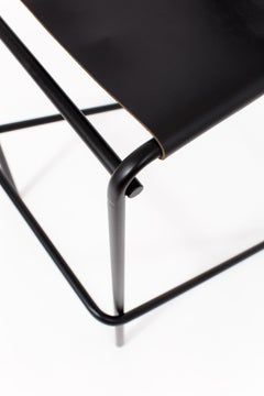 Flora Bar Stool in Black Leather and Black Steel by Steven Bukowski