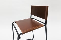 Flora Counter Stool in Brown Leather and Black Steel by Steven Bukowski
