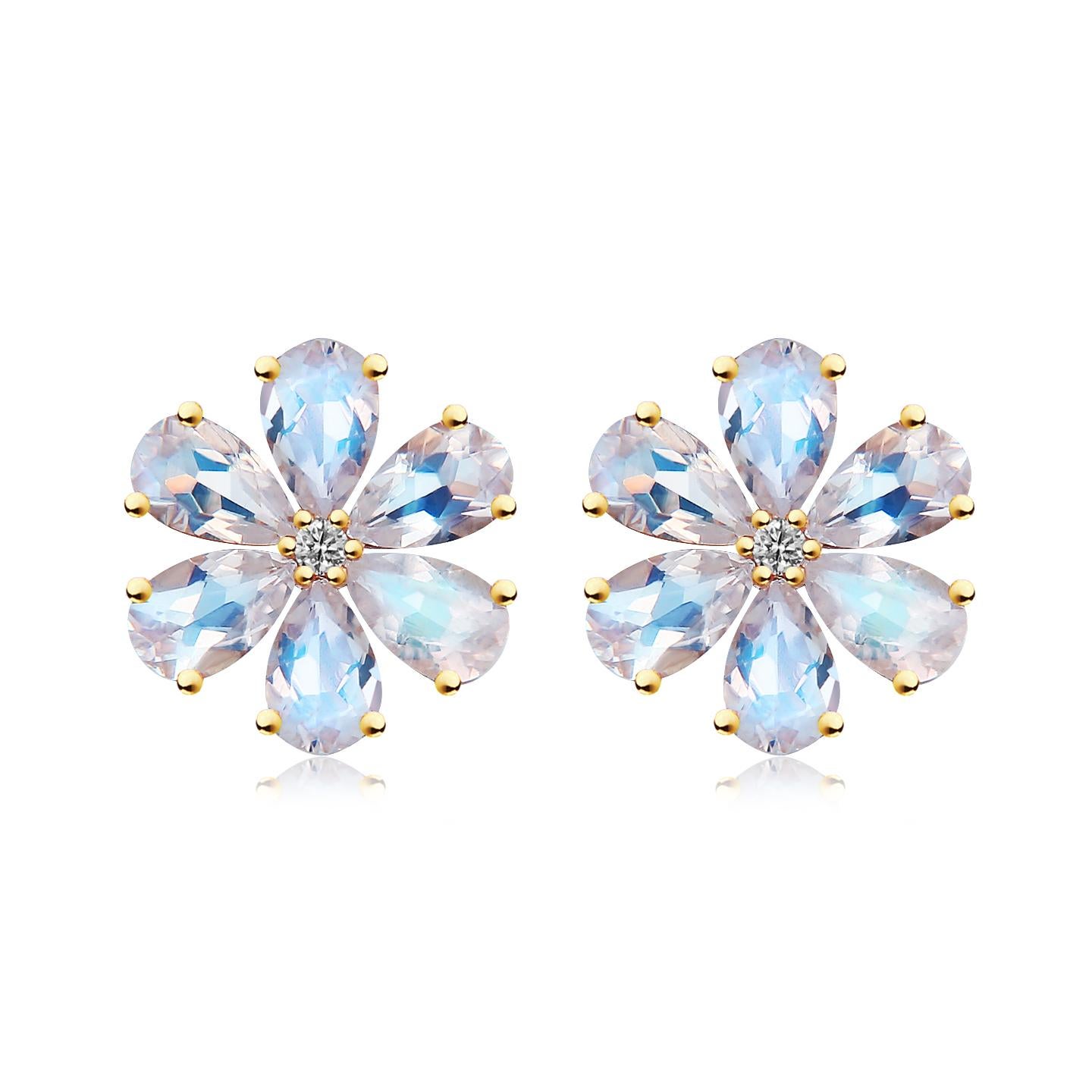 Flora Blossom Moonstone Diamond Pearl Convertible Earrings In New Condition For Sale In Rowland Heights, CA