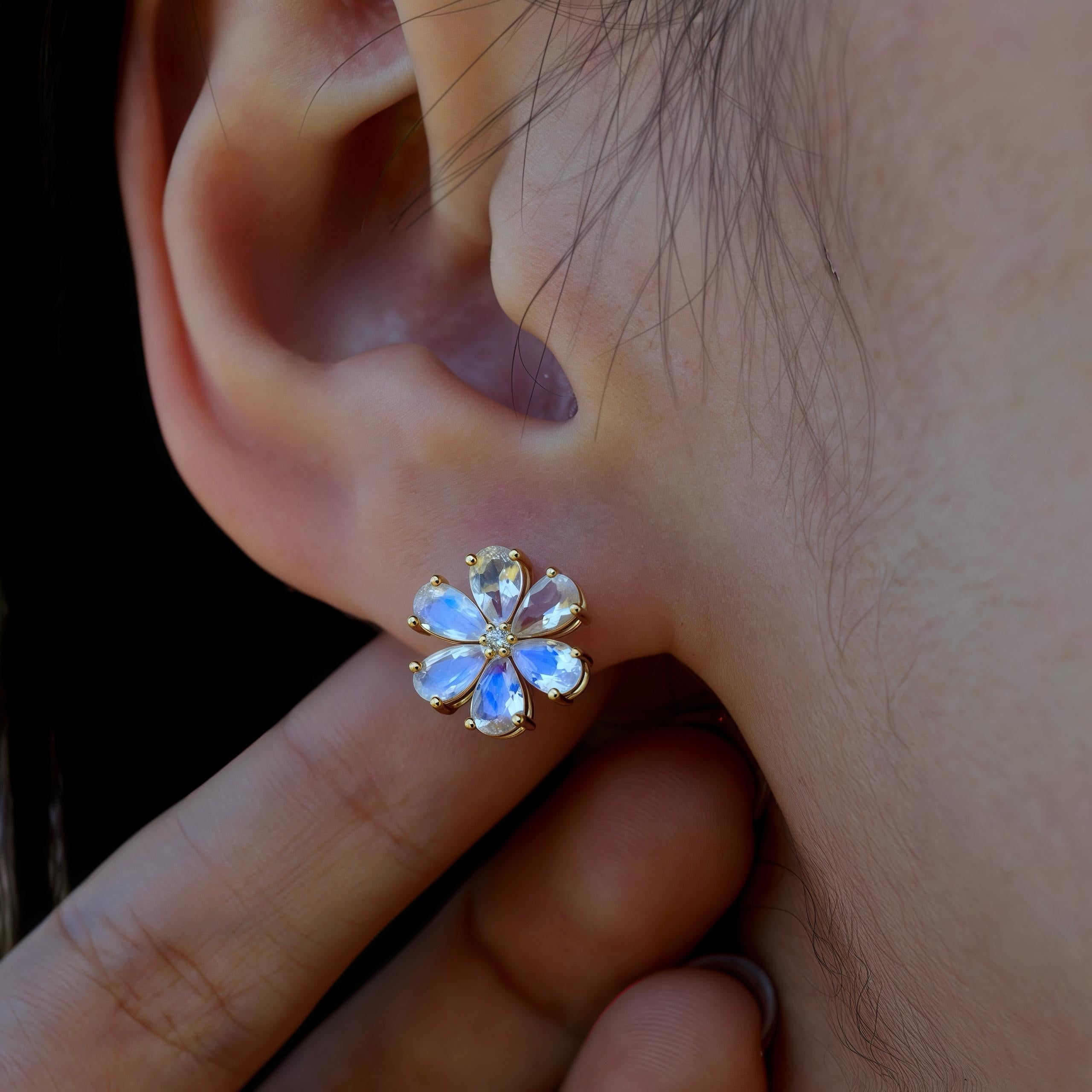 Women's Flora Blossom Moonstone Diamond Pearl Convertible Earrings For Sale