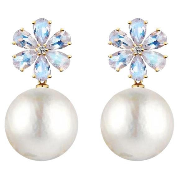 Flora Blossom Moonstone Diamond Pearl Convertible Earrings For Sale