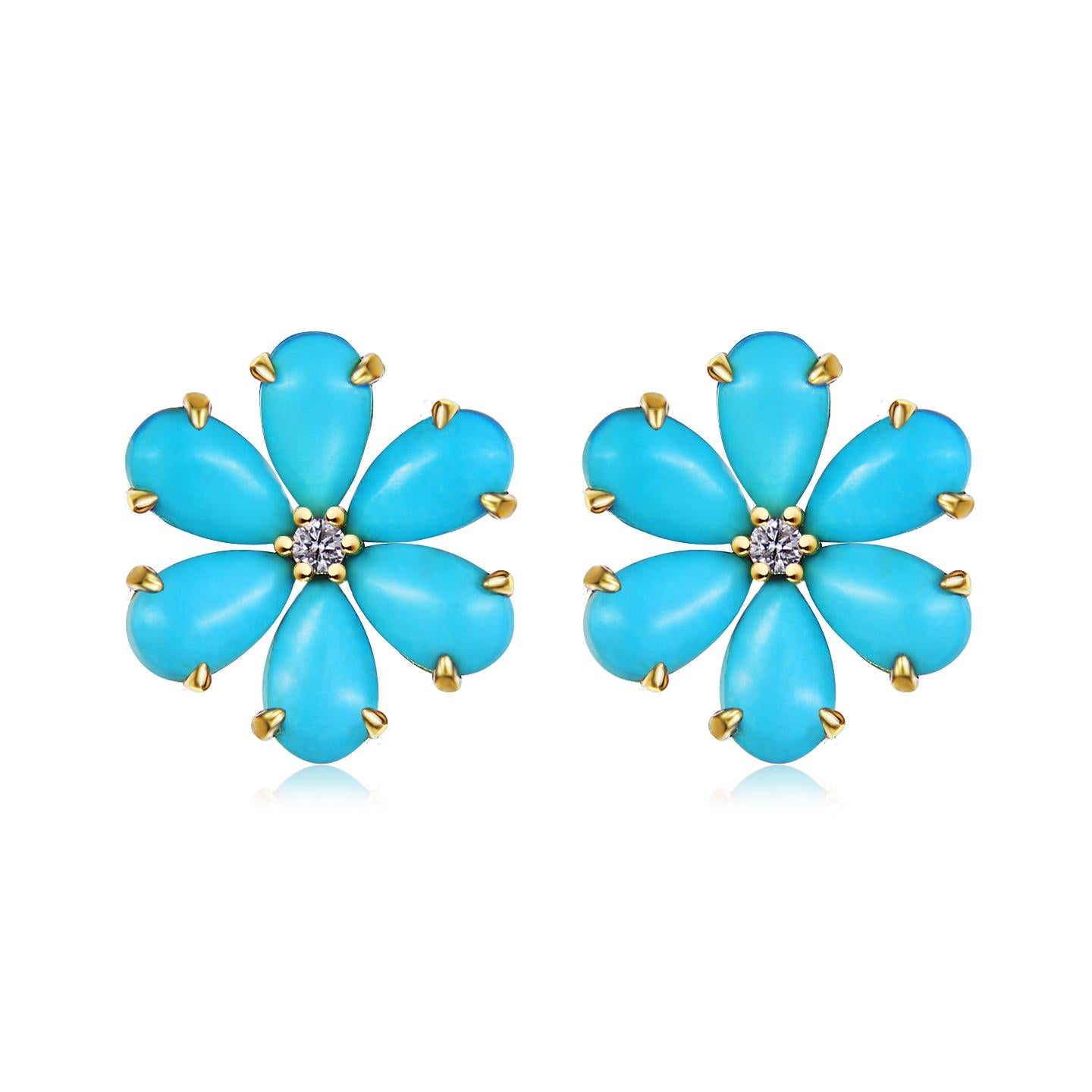 Flora Blossom Turquoise Diamond Pearl Convertible Earrings In New Condition For Sale In Rowland Heights, CA