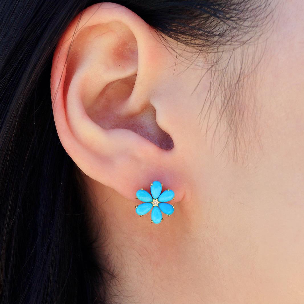 Women's Flora Blossom Turquoise Diamond Pearl Convertible Earrings For Sale