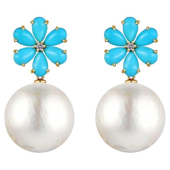 Flora Blossom Turquoise Diamond Pearl Convertible Earrings