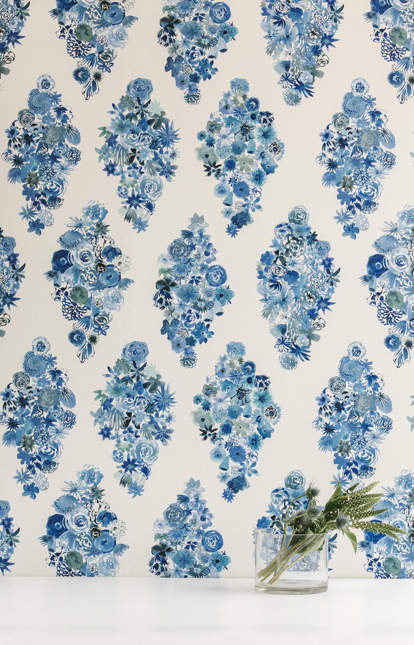 American Flora - Casbah Blue Floral Wallpaper For Sale