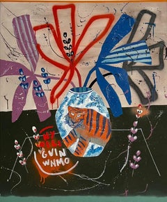 Abstrakte Flora Castiglia Floral Komposition Tiger Vase und Graffiti Elemente