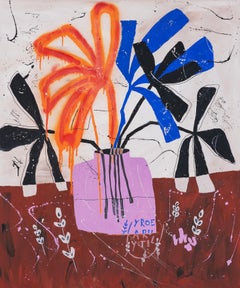 Flora Castiglia Composition botanique abstraite avec orange, bleu, violet 2025