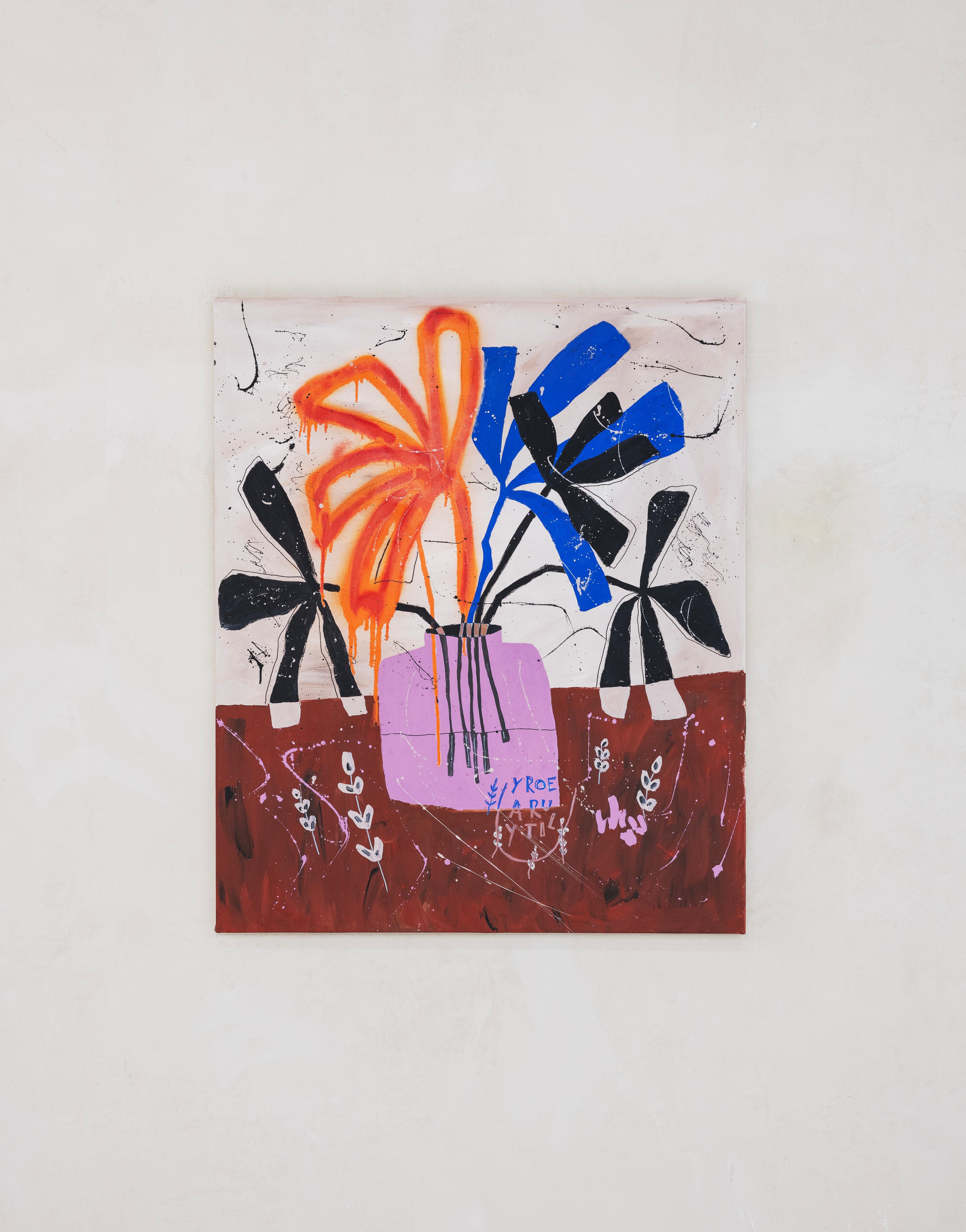 Flora Castiglia Abstract Botanical Composition with Orange, Blue, Violet 2025 For Sale 3