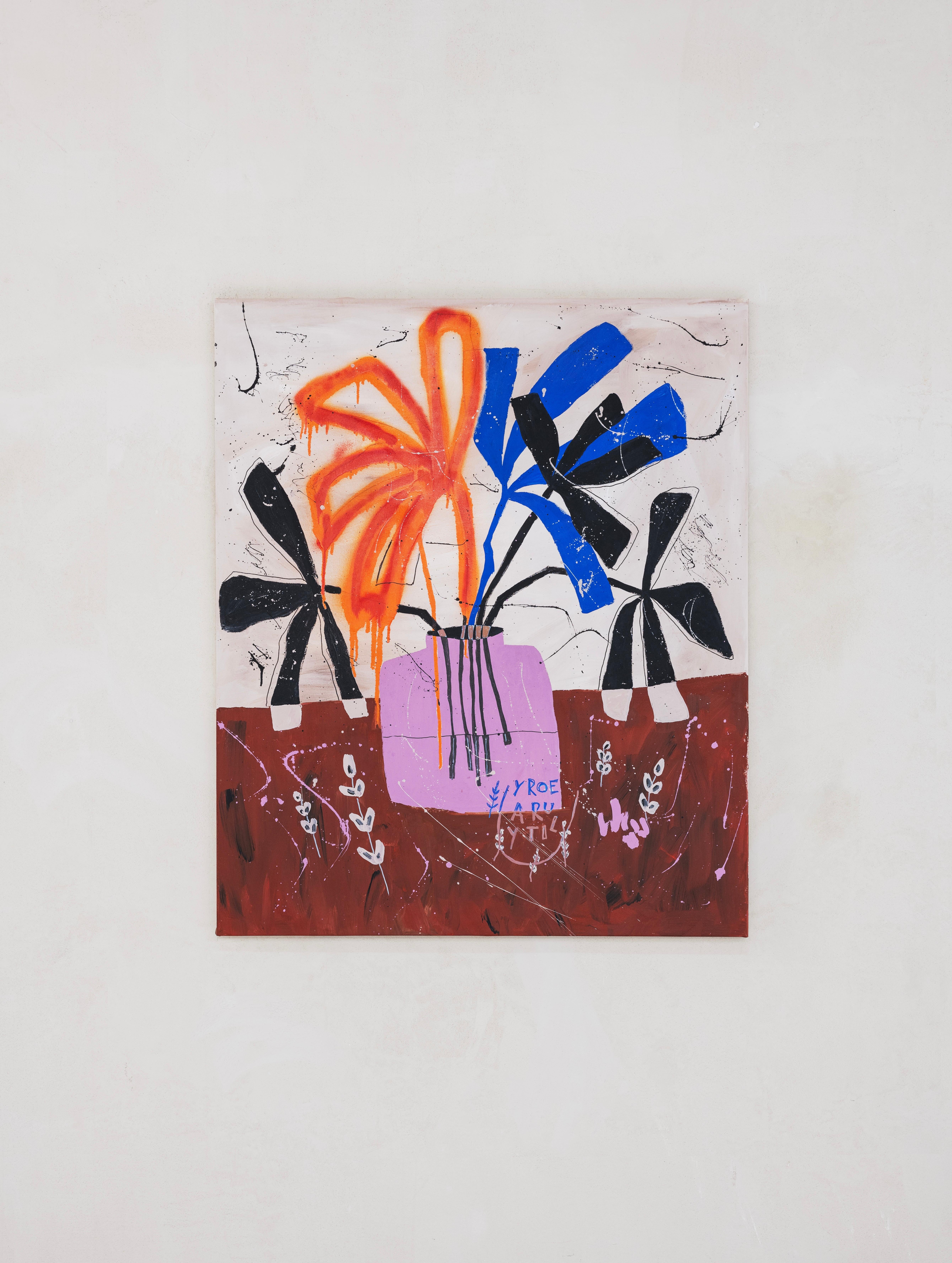 Flora Castiglia Abstract Botanical Composition with Orange, Blue, Violet 2025 For Sale 4