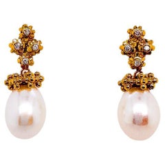 Flora Cluster Earrings - 18ct yellow gold diamond and pearl flower clusters