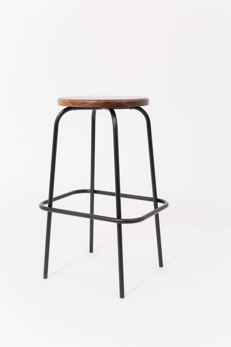 Flora Coffee Stool in Walnut and Black Steel by Steven Bukowski For
