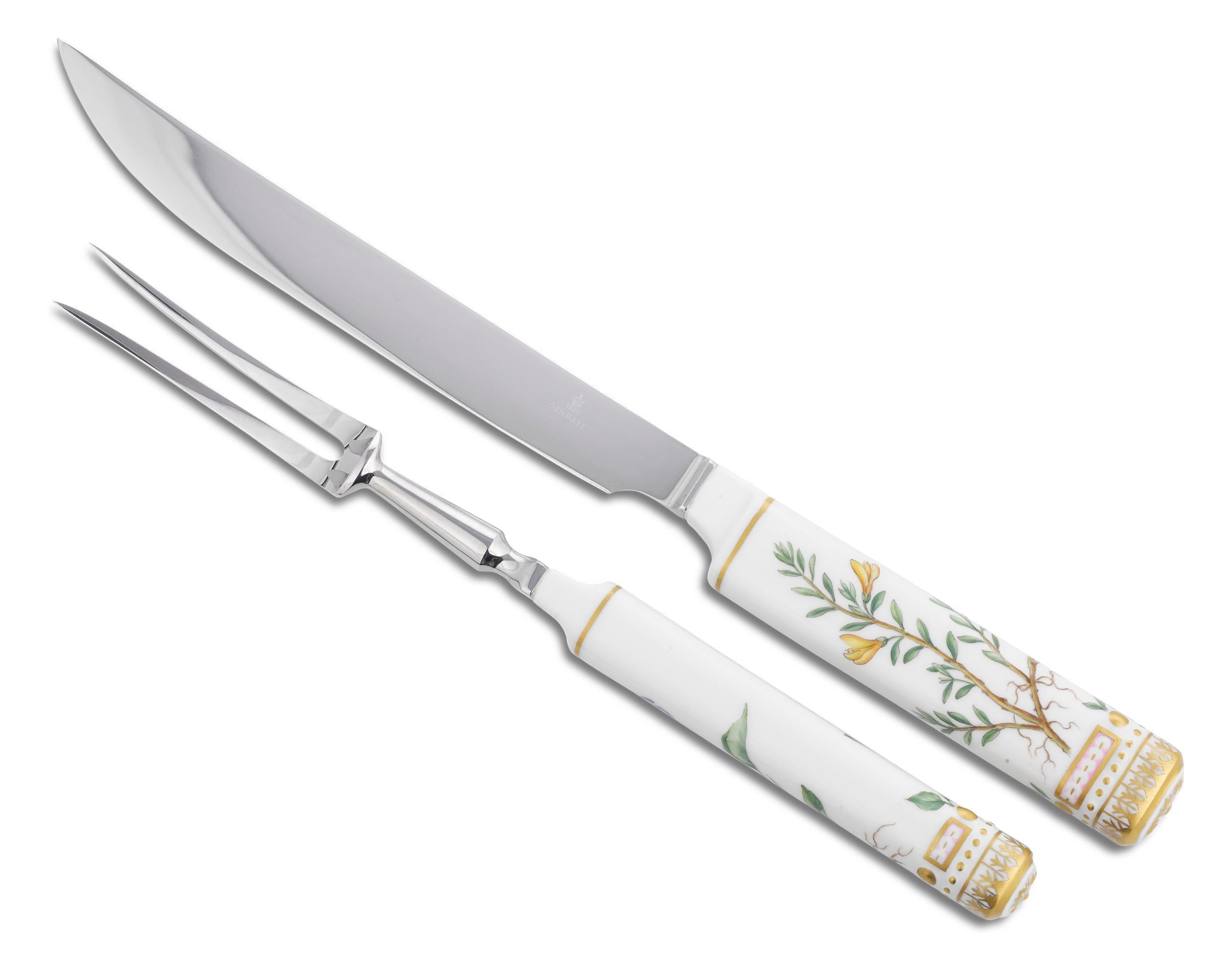 Danish Flora Danica Carving Fork and Knife by Royal Copenhagen For Sale