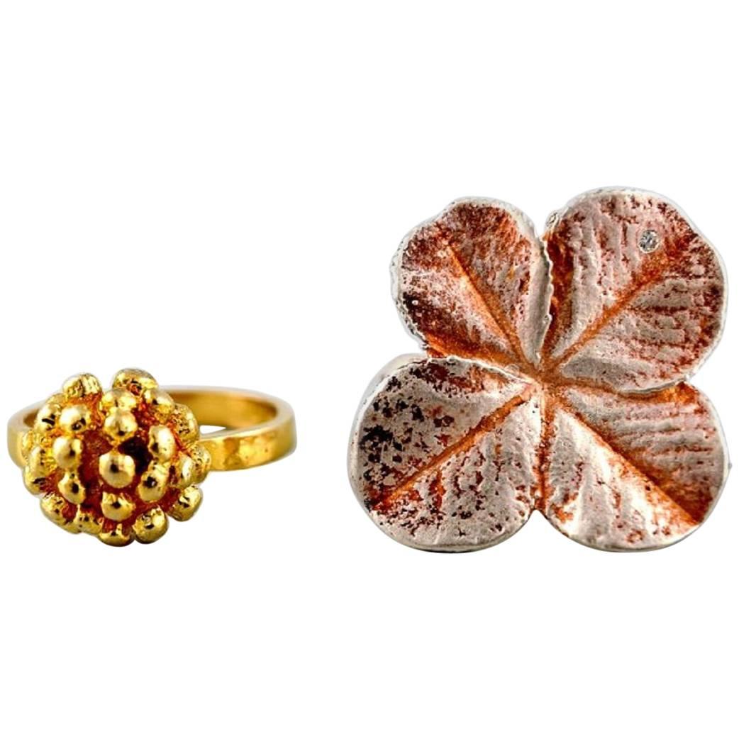 Flora Danica Jewellery, Two Rings of Sterling Silver, Gold-Plated