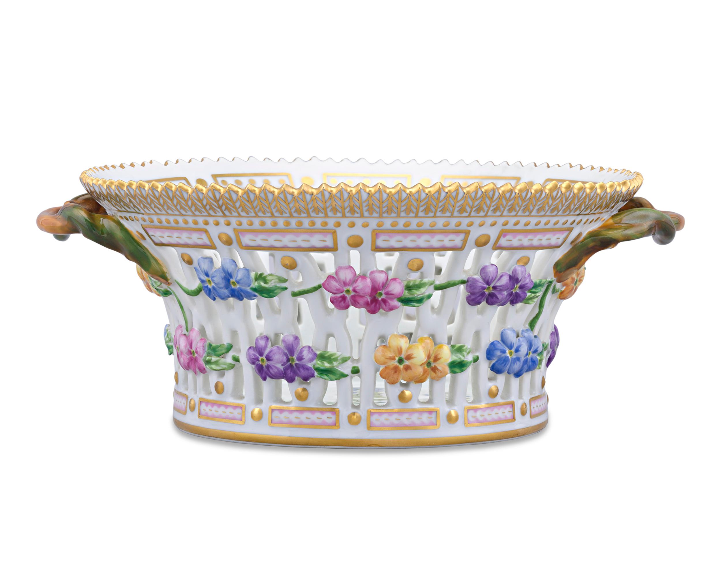 Danish Flora Danica Pierced Porcelain Basket by Royal Copenhagen For Sale