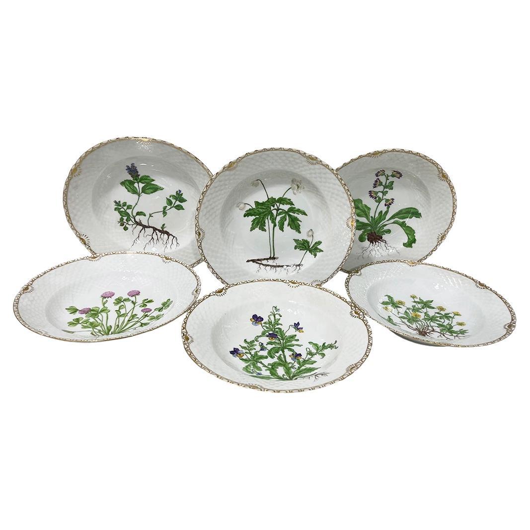 Platos hondos de porcelana Flora Danica de Bing & Grøndahl, Dinamarca 1926, 1927, 1929