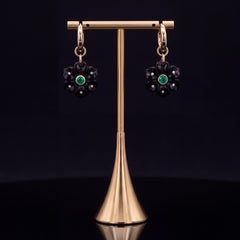 FLORA Earrings, Black Onyx, Emeralds, Diamonds & 14k Gold