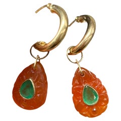 FLORA EARRINGS, Karneol, Smaragde, orangefarbene Saphire und 14k Goldcreolen