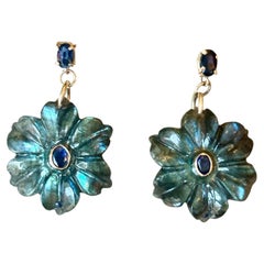 FLORA EARRINGS, labradorite, blue sapphires and 14k gold