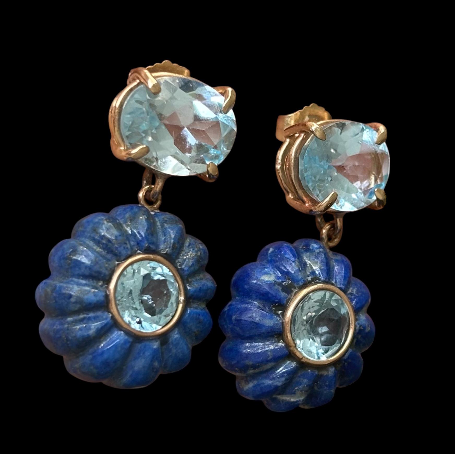 FLORA EARRINGS, Lapis Lazuli , Blue Topaz and 14k Gold For Sale 4