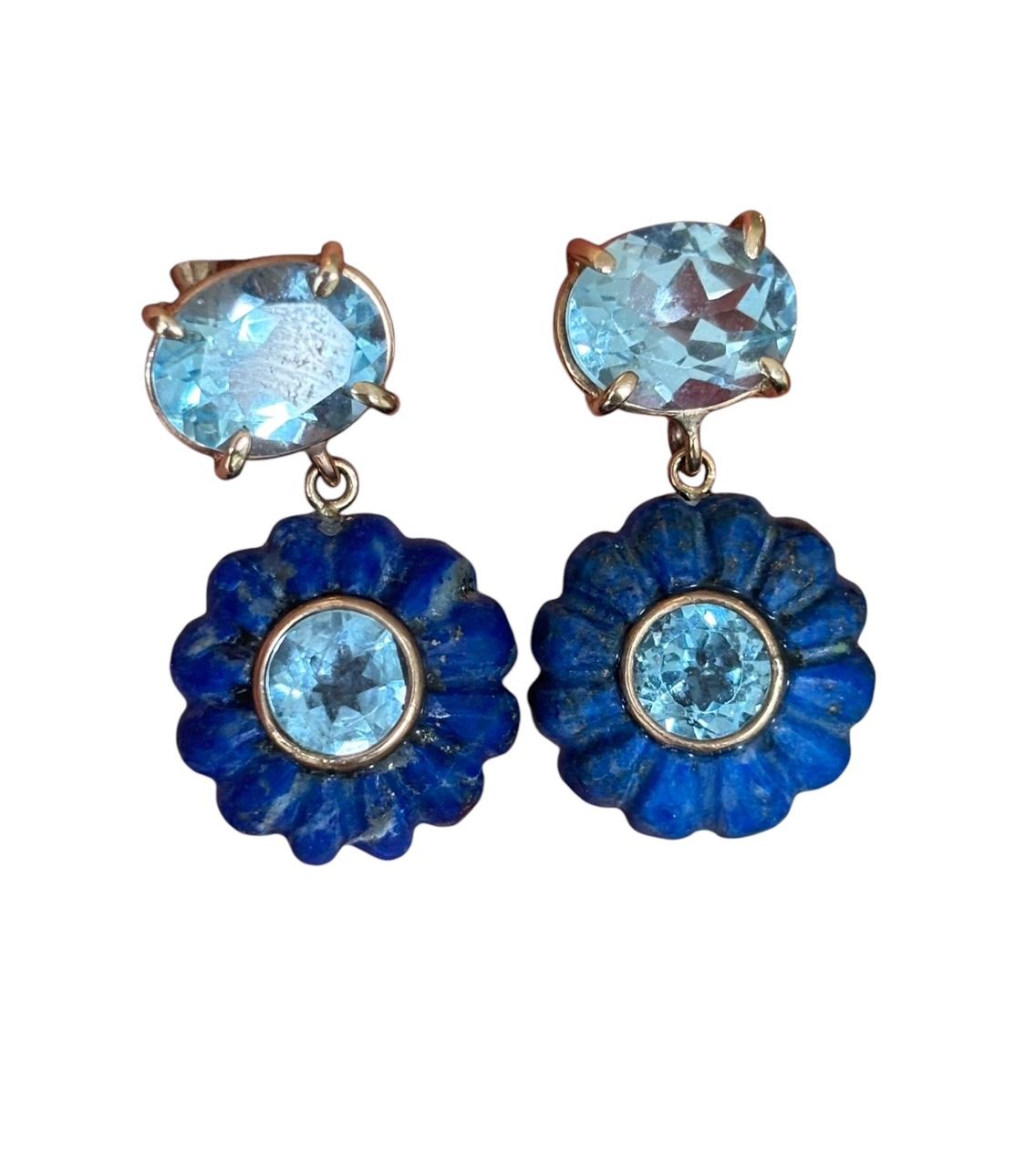 FLORA EARRINGS, Lapis Lazuli , Blue Topaz and 14k Gold For Sale 5