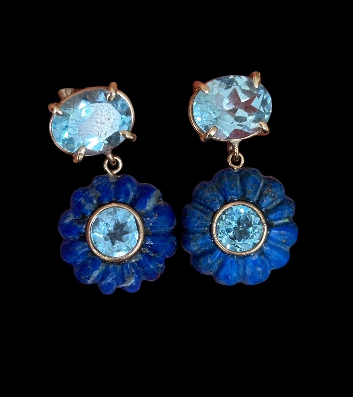 FLORA EARRINGS, Lapis Lazuli , Blue Topaz and 14k Gold For Sale 6