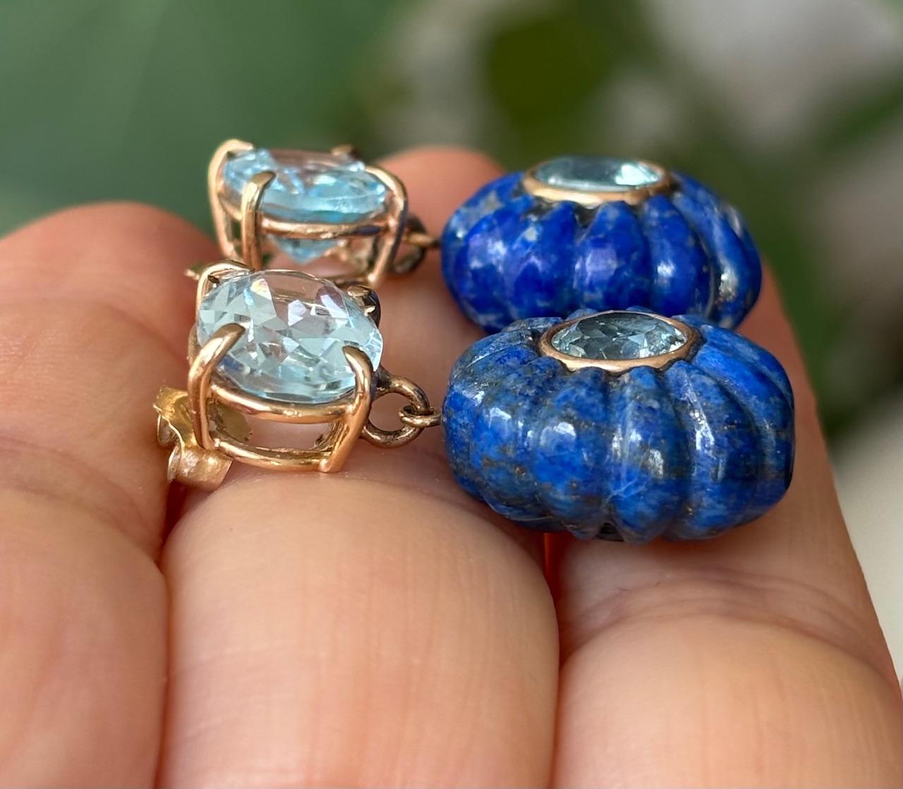 FLORA EARRINGS, Lapis Lazuli , Blue Topaz and 14k Gold For Sale 1