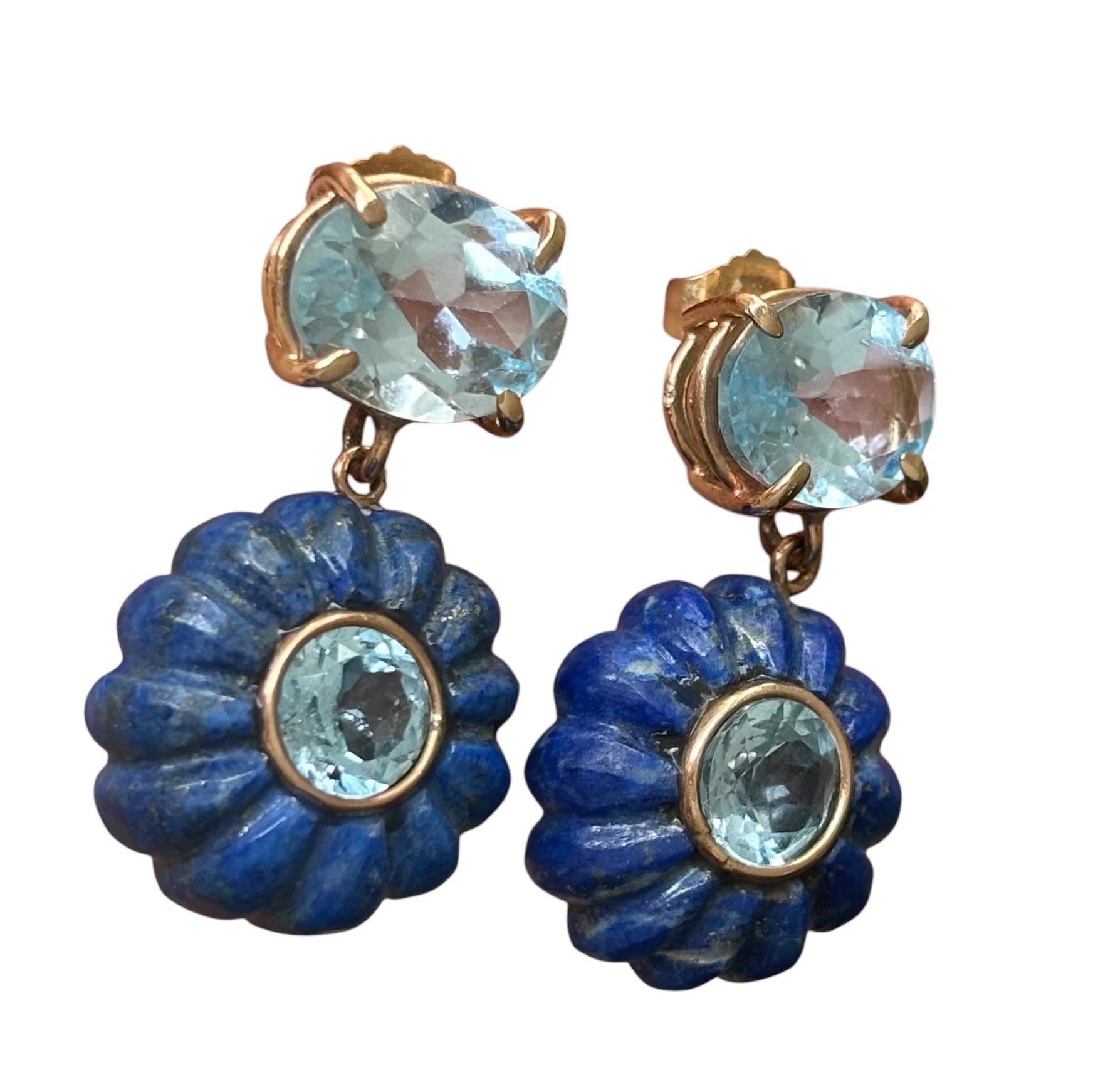 FLORA EARRINGS, Lapis Lazuli , Blue Topaz and 14k Gold For Sale 3