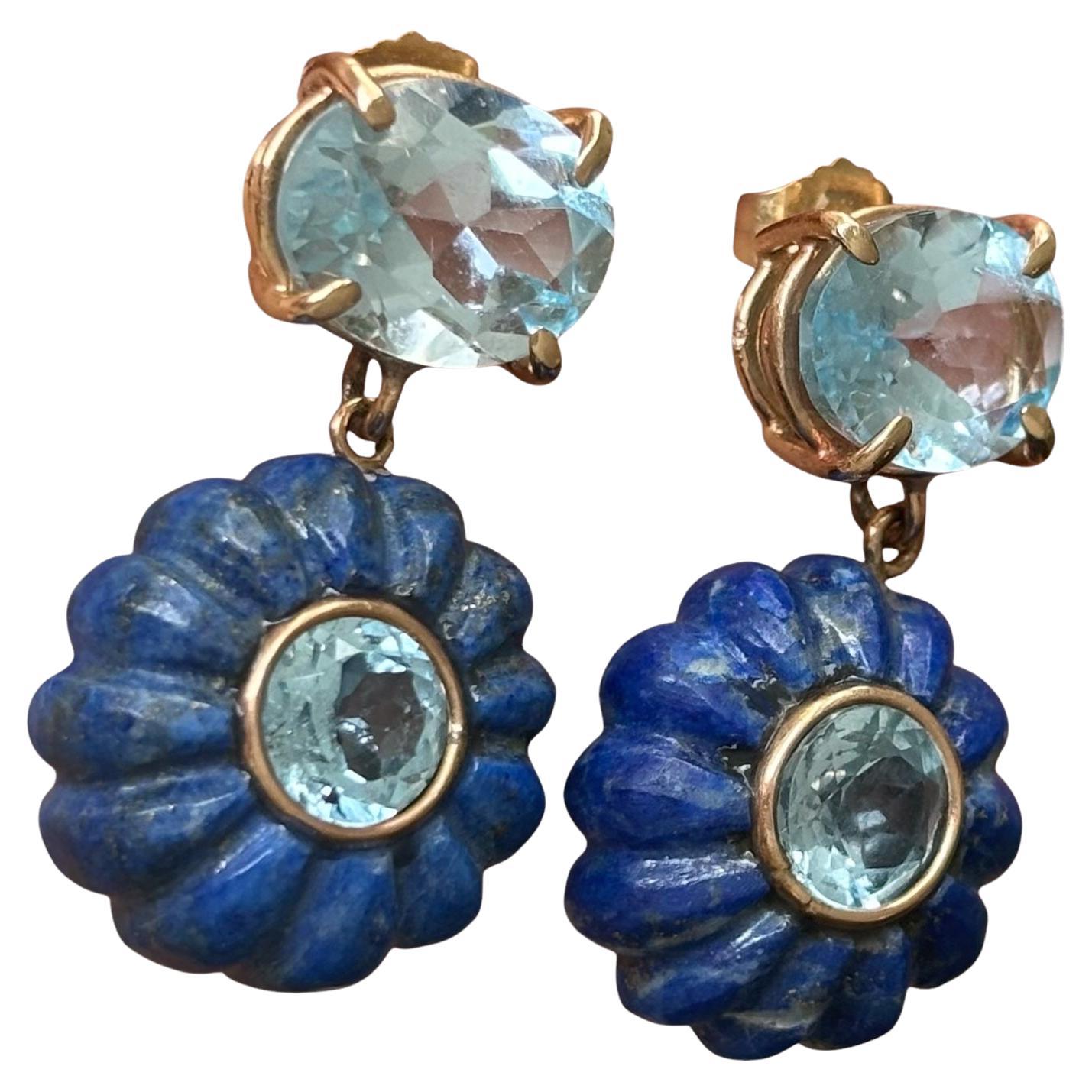 FLORA EARRINGS, Lapis Lazuli , Blue Topaz and 14k Gold