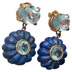 FLORA EARRINGS, Lapis Lazuli , Blue Topaz and 14k Gold