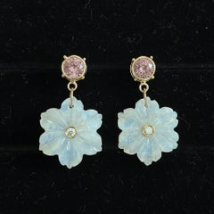 FLORA Earrings, Moonstone Flowers with Pink Tourmaline, Diamonds & 14k Gold
