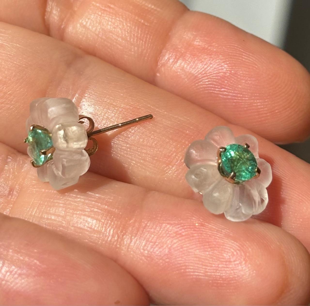 Orecchini FLORA, smeraldi di cristallo di rocca e oro 14k in vendita 1
