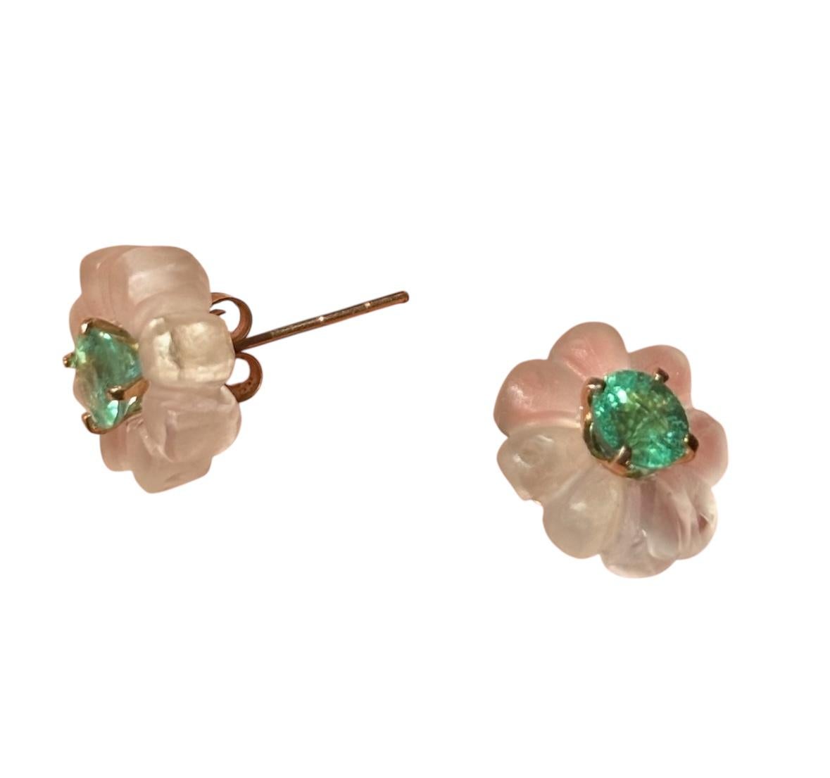 Orecchini FLORA, smeraldi di cristallo di rocca e oro 14k in vendita 2