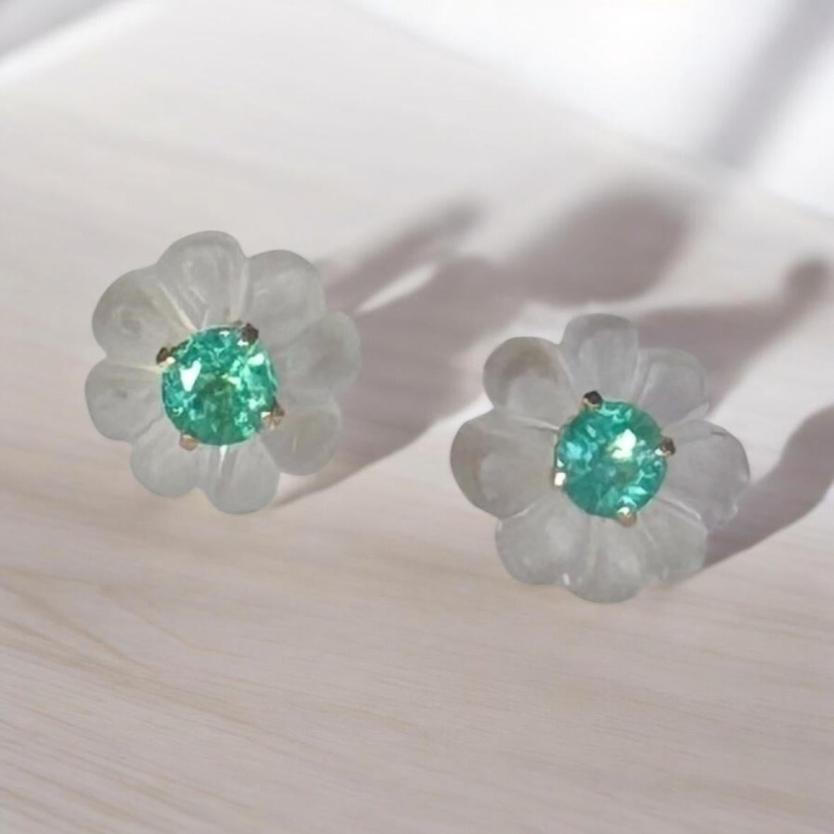 Orecchini FLORA, smeraldi di cristallo di rocca e oro 14k in vendita 3
