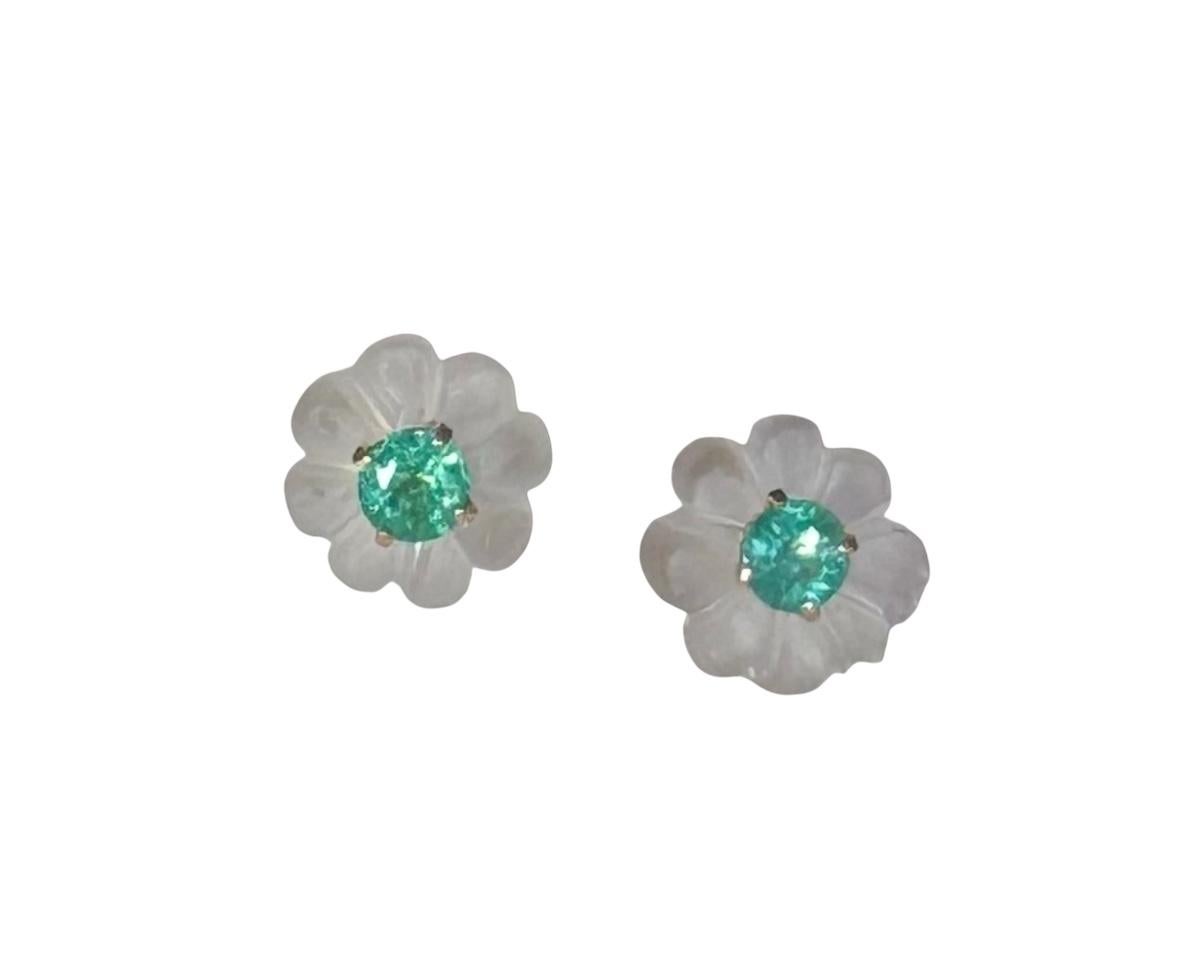 Orecchini FLORA, smeraldi di cristallo di rocca e oro 14k in vendita 4