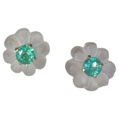 FLORA Earrings, Rock Crystal Emeralds & 14k Gold