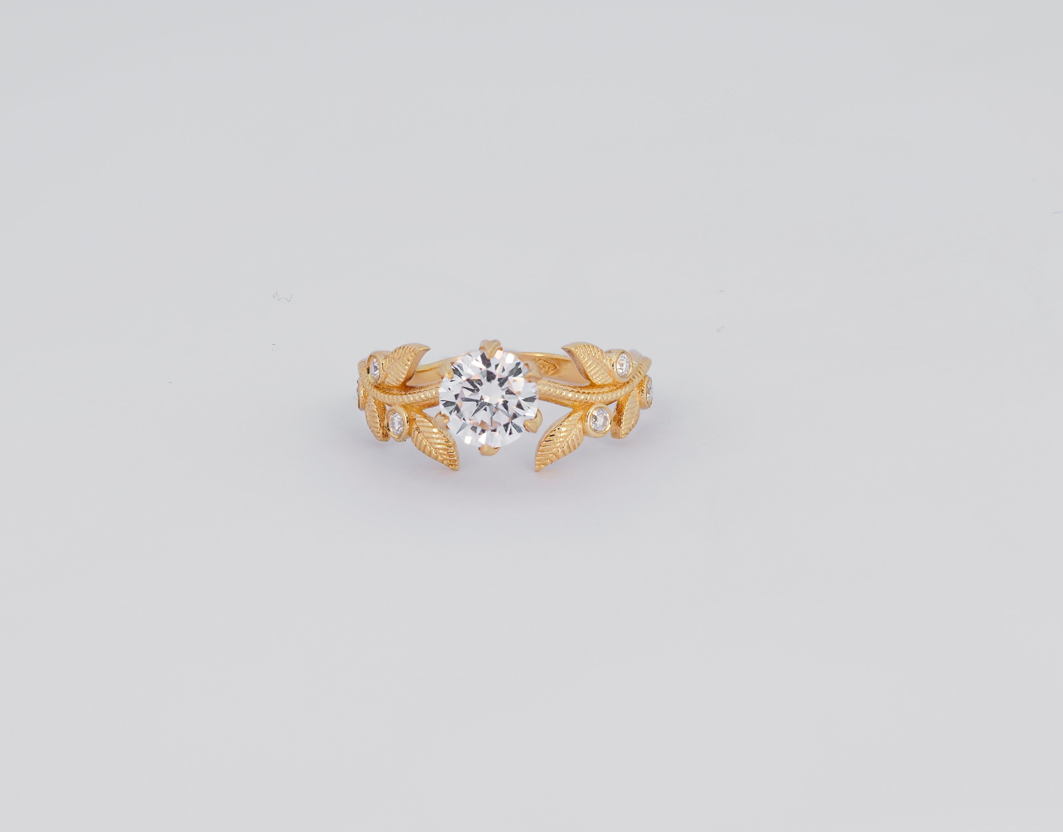 Flora engagement ring with with round moissanite in 14k gold For Sale 4