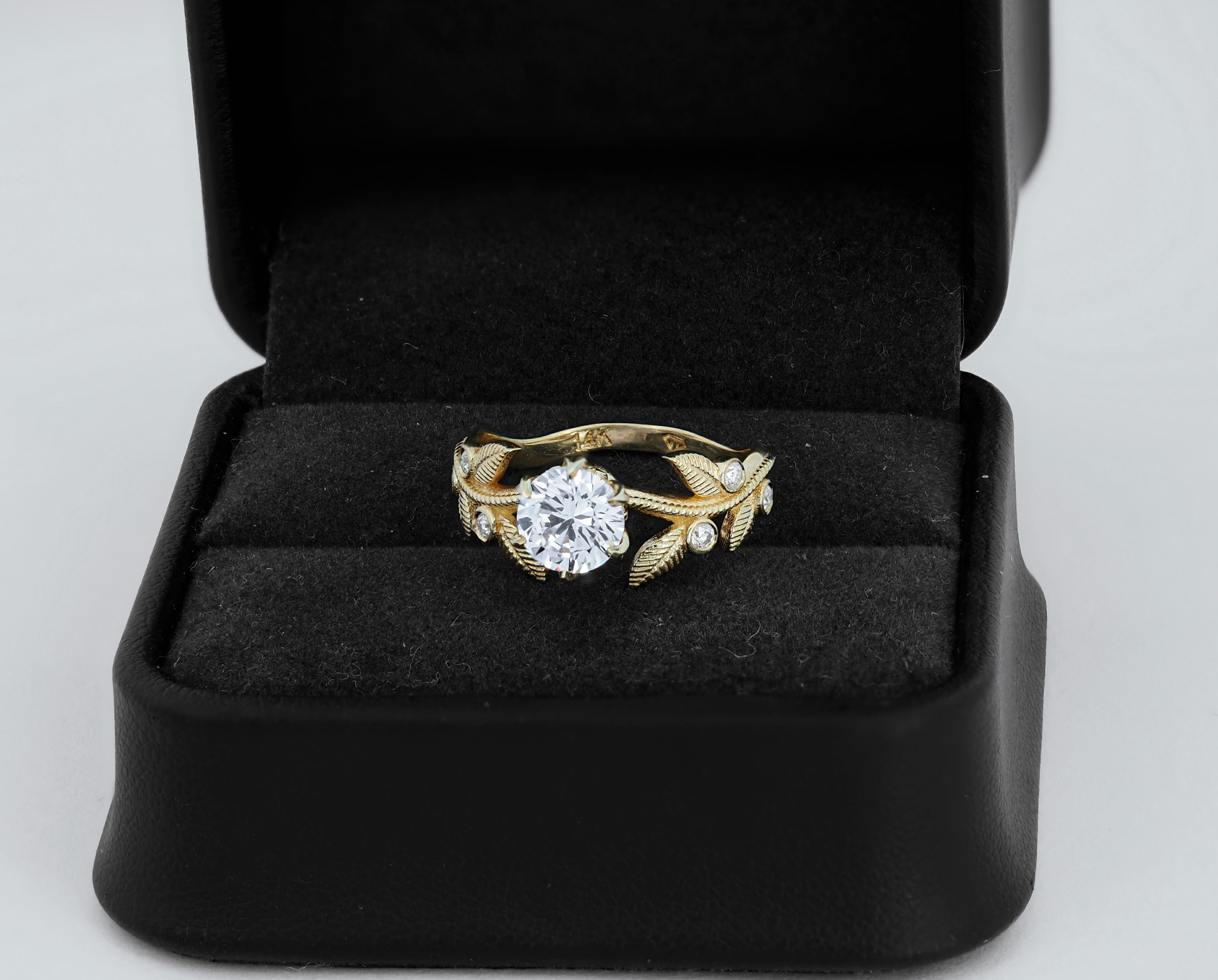 Flora engagement ring with with round moissanite in 14k gold. Five prong round diamond cut moissanite ring.  Moissanite engagement ring. Solitaire moissanite ring. Vintage style moissanite ring. 

Metal: 14k gold
Weight: 2 gr depends from